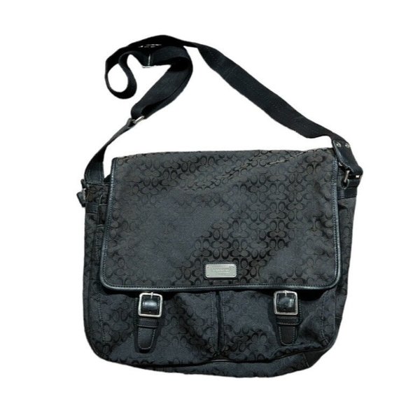 Coach Handbags - Coach Signature Black Canvas CC Logo Laptop Messenger Bag #F70283